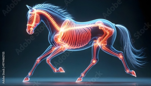 X-ray anatomical illustration of a horse in motion photo