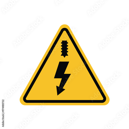 electric cable in front of road sign with yellow triangle board. Suitable for poster and web icon