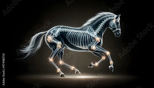 X-ray anatomical illustration of a horse skeleton