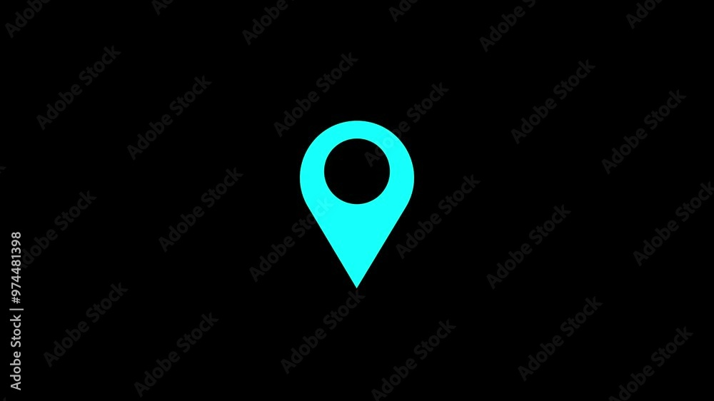 Looping animation of blue map location pin bouncing on black background Looping animation of blue map location pin bouncing on black background