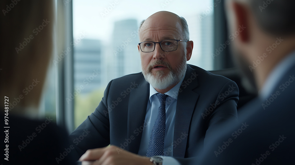 Man in glasses business meeting attentively . Man in glasses business meeting attentively .