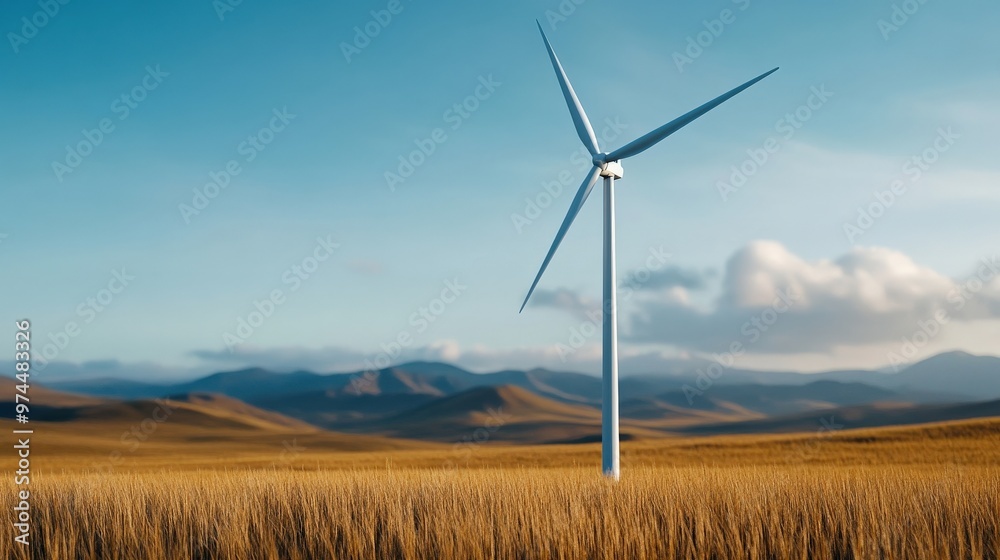 Renewable energy wind turbine with Visualization of wind turbine farm in a vast landscape, clean energy production, renewable power, futuristic design, sustainable energy solutions, nature Renewable energy wind turbine with Visualization of wind turbine farm in a vast landscape, clean energy production, renewable power, futuristic design, sustainable energy solutions, nature