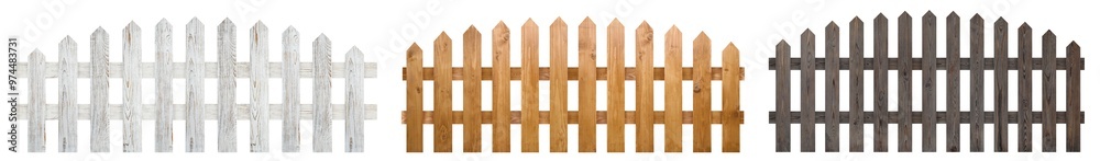 Different wooden fences isolated on white, set Different wooden fences isolated on white, set