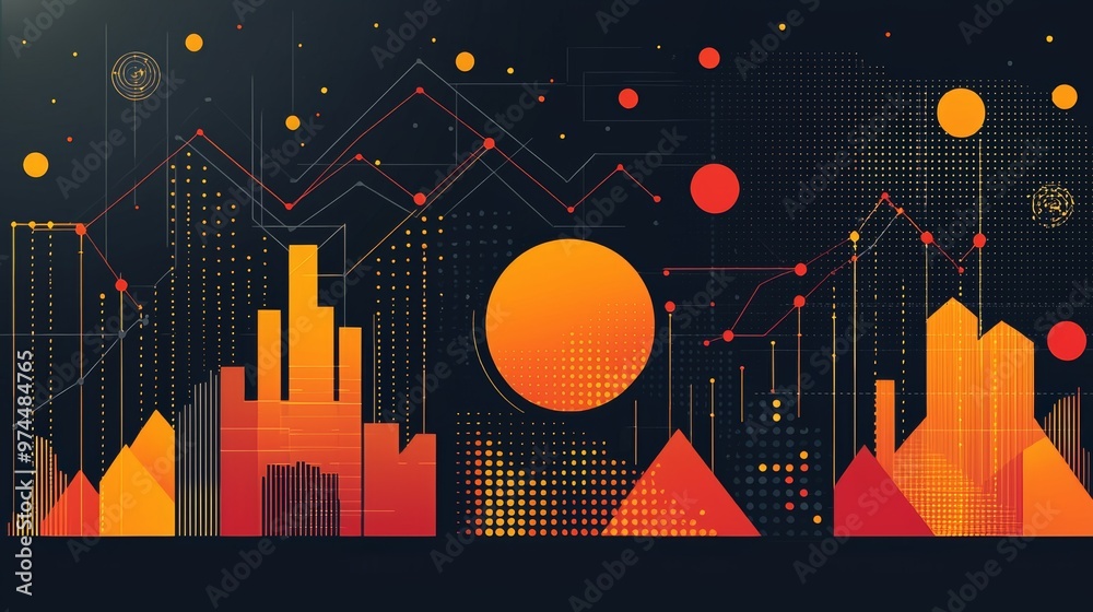 Fototapeta premium Abstract Geometric Shapes with Data Visualization on Black Background