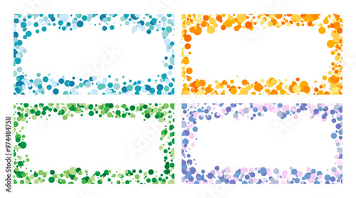 Abstract polka dot pattern. Page border frame, colorful background. Set collection tosca, orange, green, purple color backdrop