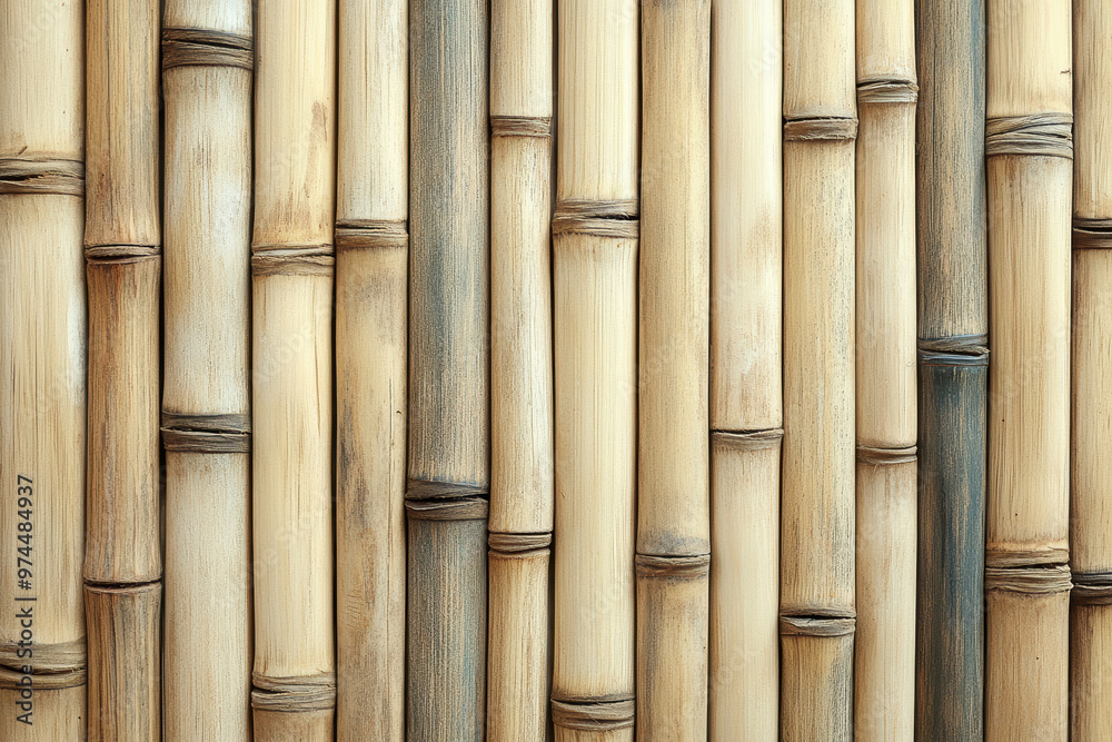Fototapeta premium Close-up of a bamboo wall with natural texture and earthy tones. Perfect for background, design elements, or eco-friendly concepts.
