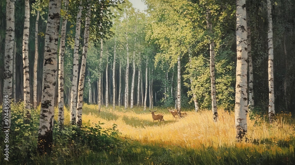 Fototapeta premium Roe deer in birch forest.