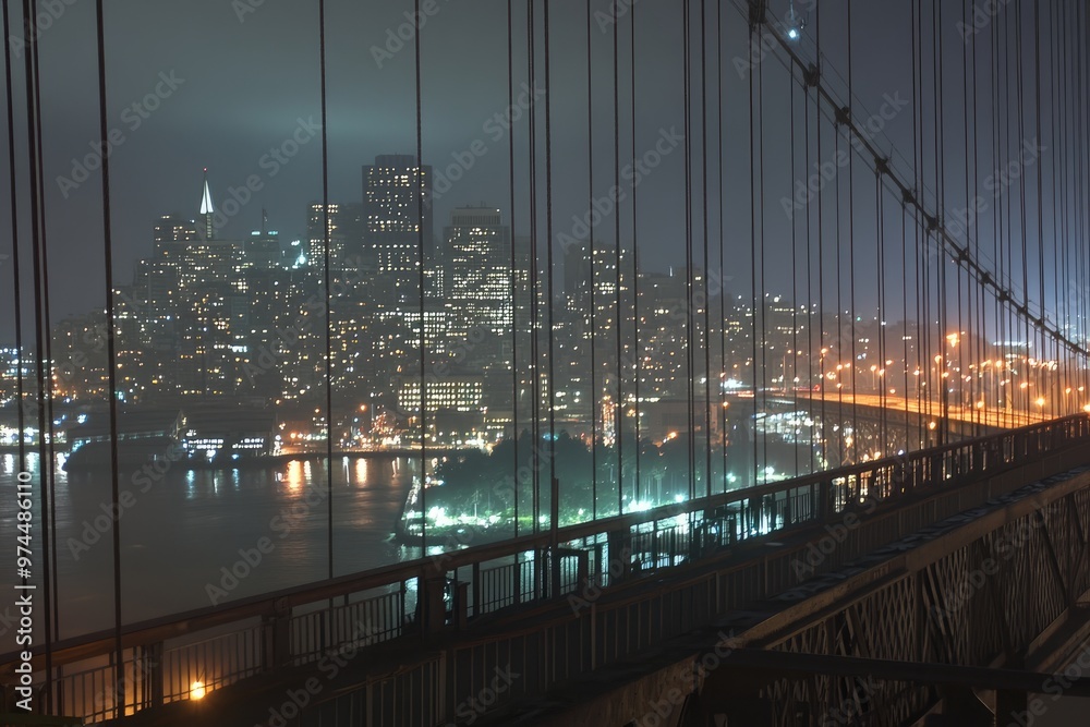 Obraz premium Skyline of San Francisco at night, Oakland Bay Bridge