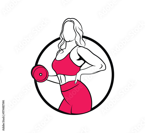 Female Holding Weight. women fitness  Logo in circle 