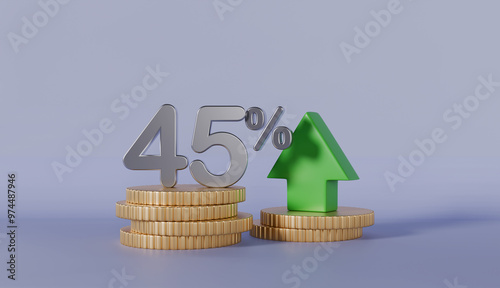 Expense Income Arrow 45 Percentage Off on Pastel Color Background photo