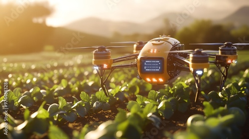 A high-tech agricultural drone system for precision farming.  photo