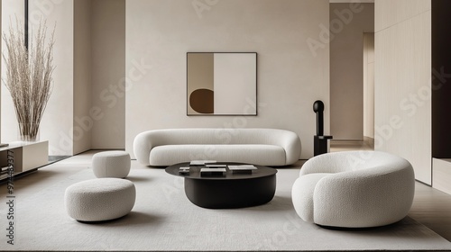 A modern, minimalist interior space with a focus on natural materials and a warm, inviting atmosphere.