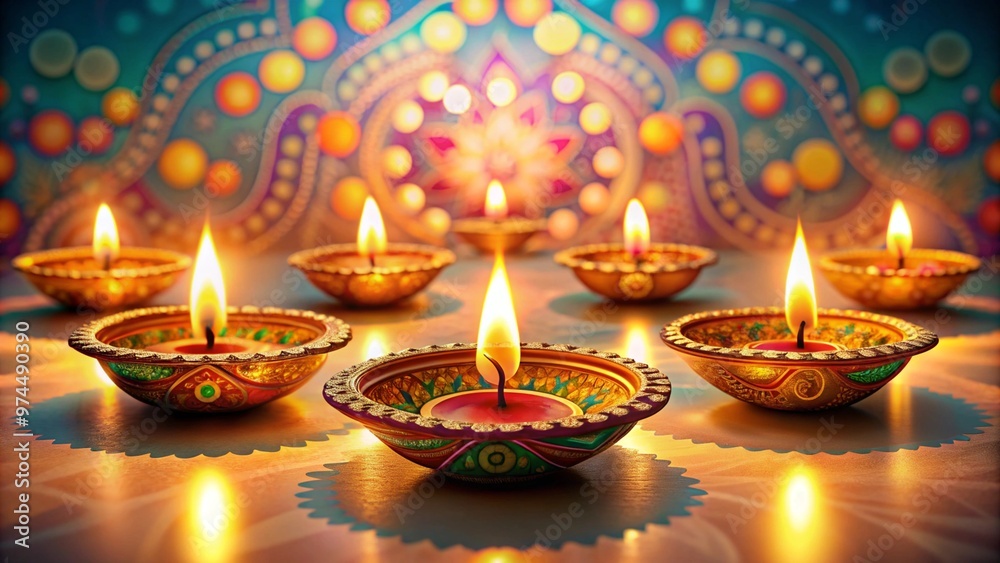 Decorative Diya on Flat Background - High-Quality Diwali Festival Image Decorative Diya on Flat Background - High-Quality Diwali Festival Image