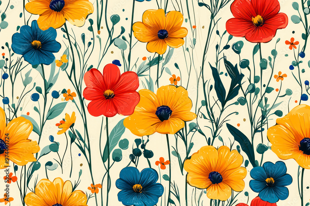 Floral seamless pattern with abstract background. Allover print design.