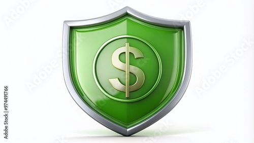 A modern, stylized shield emblem with a green dollar sign incorporated, conveying financial protection and wellness, perfect for health savings account and medical finance applications. photo