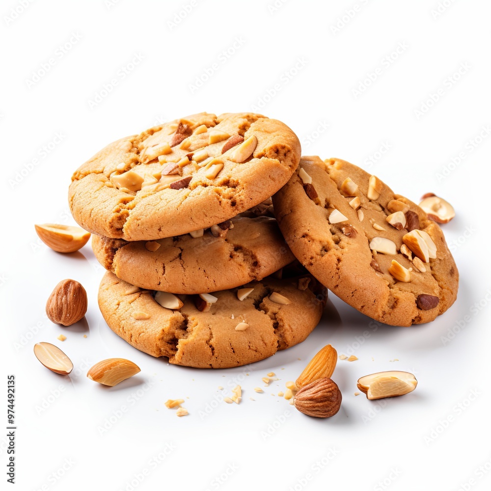 Cookies with peanut on white background.
