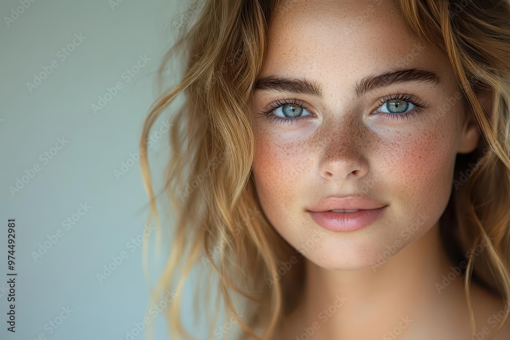 captivating portrait of young woman soft natural lighting subtle smile clear skin white background genuine expression lifestyle photography