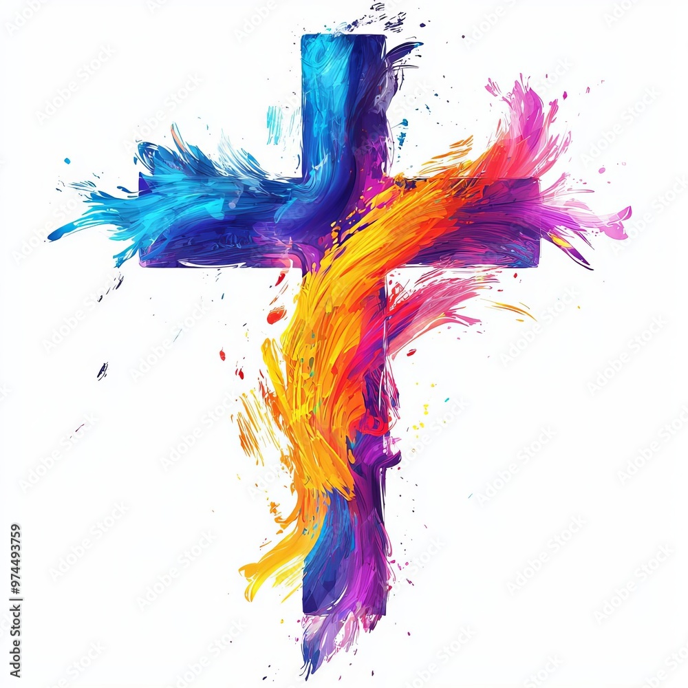 Obraz premium A vibrant and colorful abstract depiction of a cross, symbolizing faith, spirituality, and artistic expression.