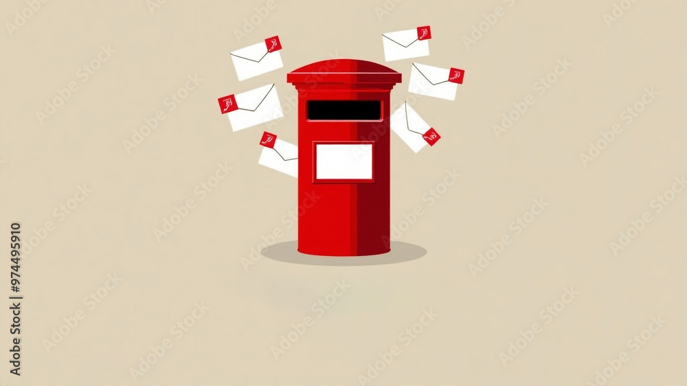 Red post box with letters that says World post day concept template for background banner card poster. world post day concept Red post box with letters that says World post day concept template for background banner card poster. world post day concept