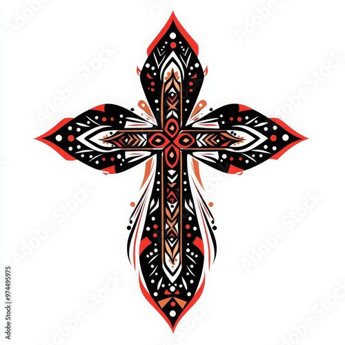 A vibrant and artistic cross design with intricate patterns, symbolizing faith and spirituality in a modern style.