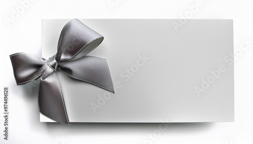 Blank gift card with silver ribbons and bow concept isolated on white background photo