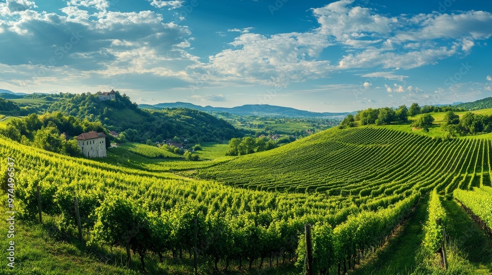 Fototapeta premium Panoramic Riegersburg vineyards, Styria