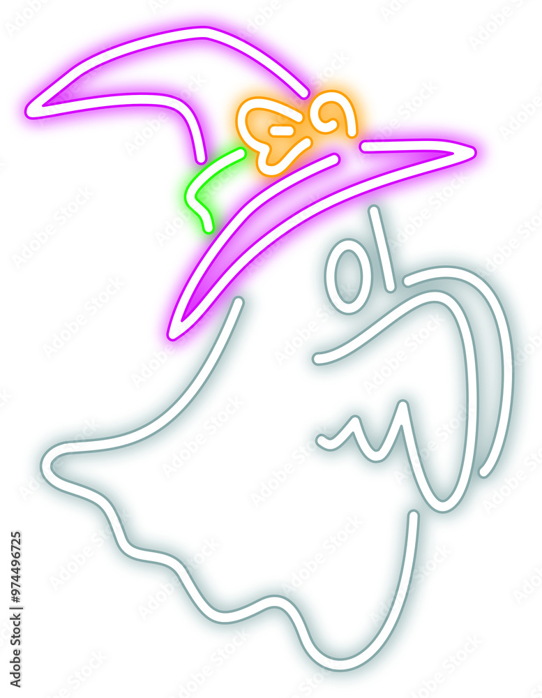 Obraz premium neon glow halloween groovy ghost illustration