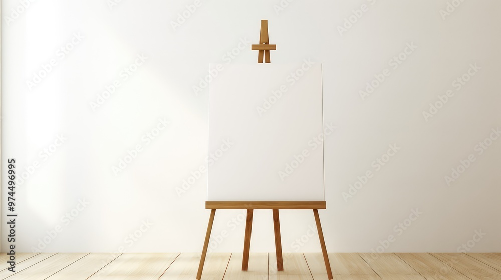 Naklejka premium light wooden easel with white canvas