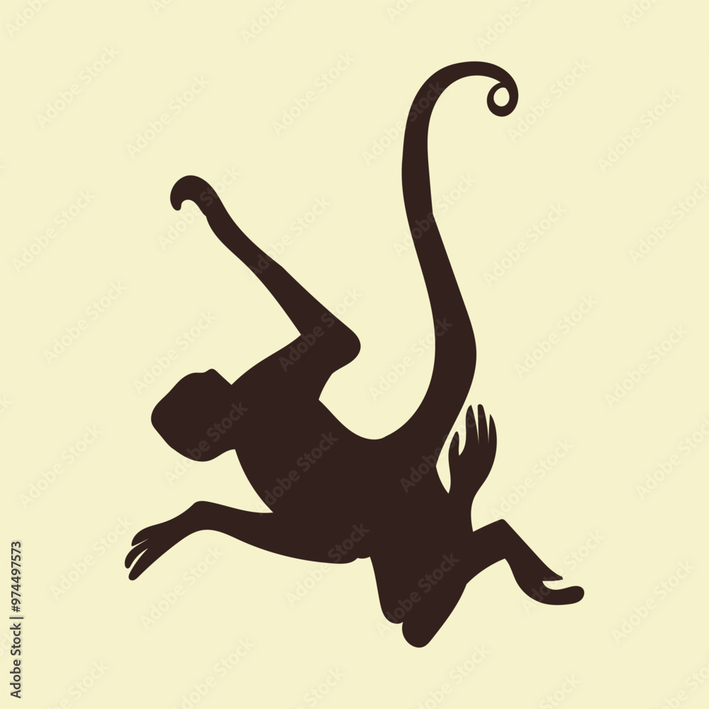 Obraz premium Hand drawn monkey silhouette in flat style illustration