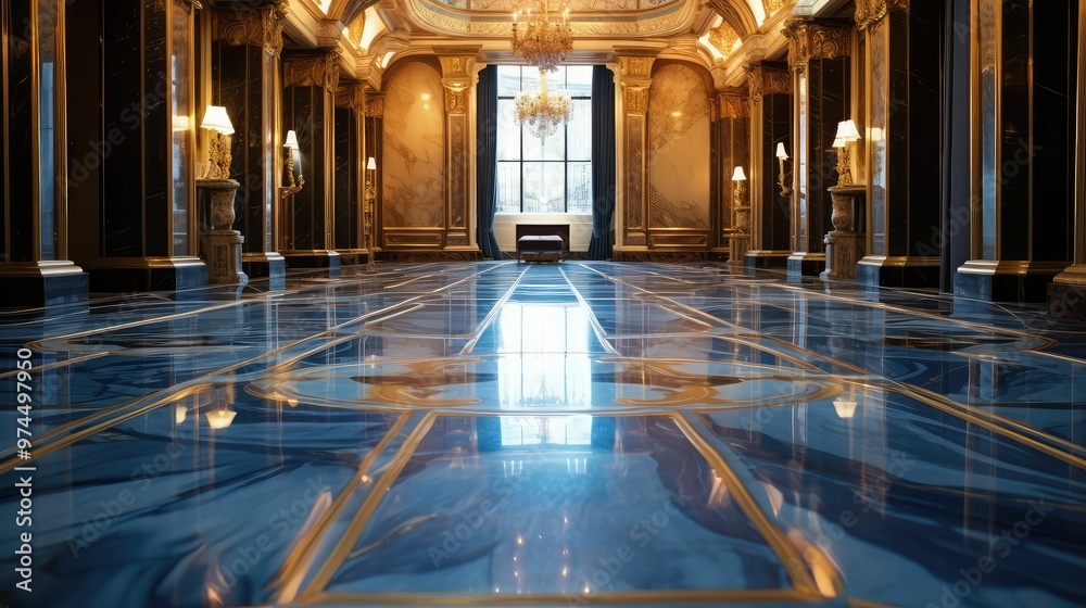 Obraz premium glossy blue gold marble