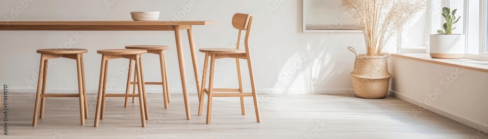 A rustic oak chair set in a modern room with natural lighting, showcasing sustainable living, oak furniture, wood sustainability A rustic oak chair set in a modern room with natural lighting, showcasing sustainable living, oak furniture, wood sustainability