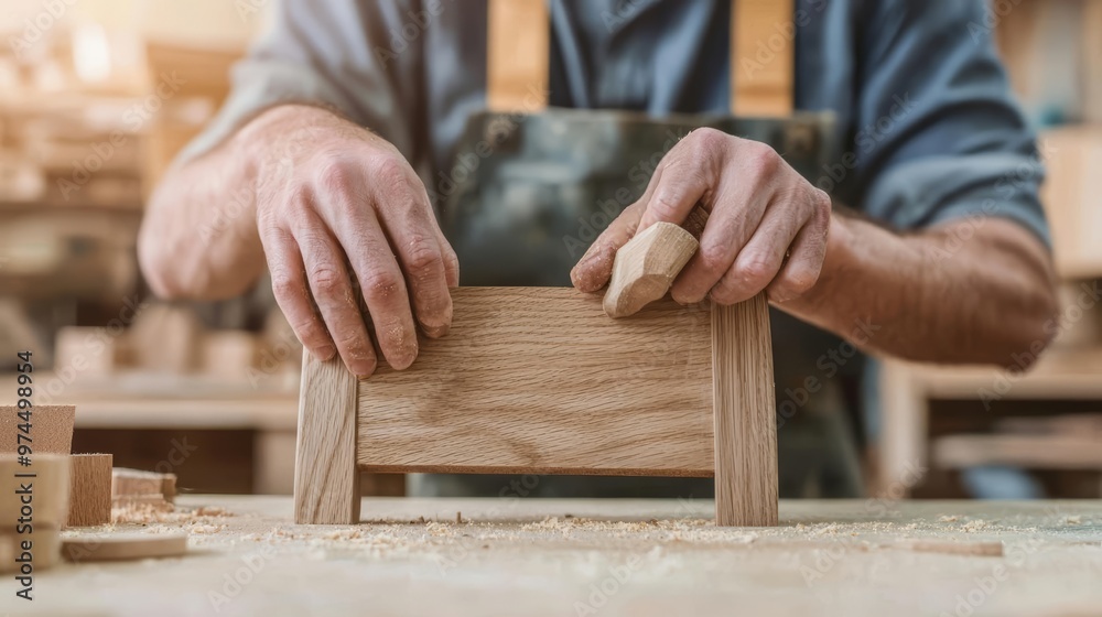 Hand-carved oak chair in an artisan s workshop, representing sustainable craftsmanship, oak wood furniture, sustainability concept Hand-carved oak chair in an artisan s workshop, representing sustainable craftsmanship, oak wood furniture, sustainability concept