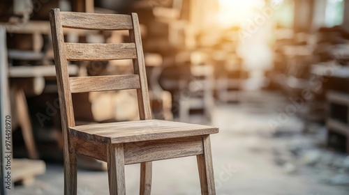 Hand-carved oak chair in an artisan s workshop, representing sustainable craftsmanship, oak wood furniture, sustainability concept photo