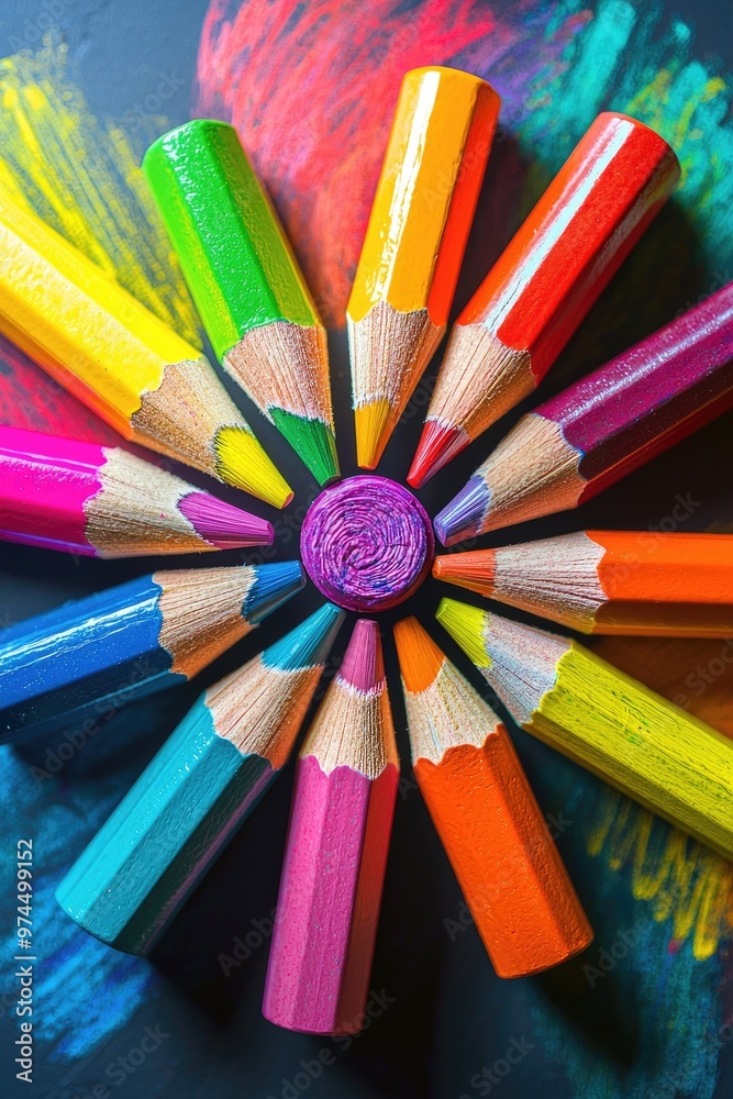 Naklejka premium multi-colored pencils drawing a child. Selective focus