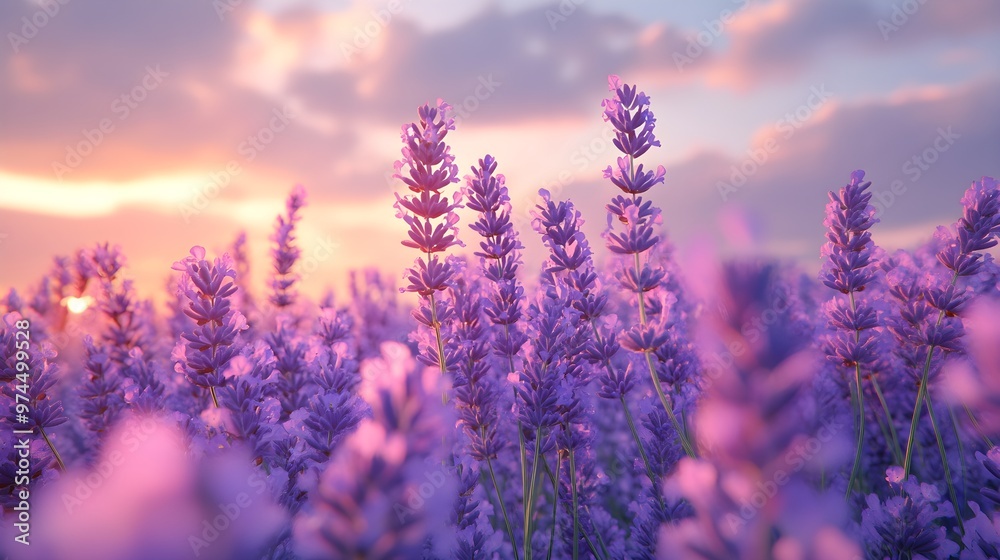 Naklejka premium Realistic Lavender Image with Vivid Purple Flowers and Lush Green Stems in HD