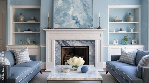 fireplace blue background marble