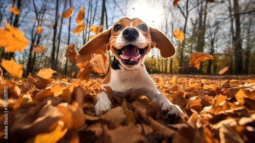 jump dog in leaves photo