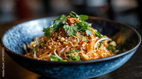 A vibrant bowl of fresh salad with colorful ingredients, garnished with herbs and nuts, perfect for healthy dining.