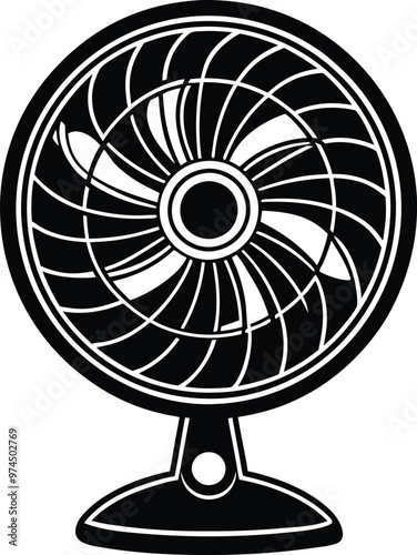 Desk fan silhouette Vector Icon, Illustration on black and white.