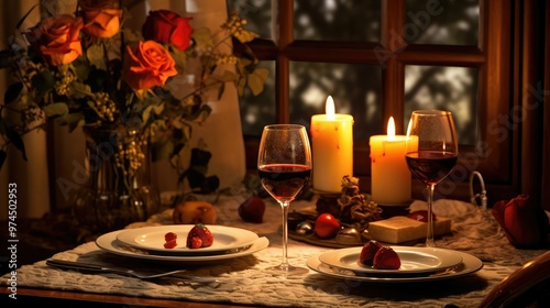 candlelit wine bottle glasses