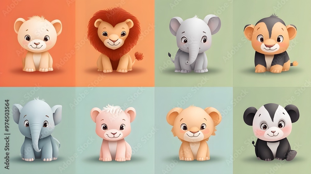 Adorable Cartoon Animals Sitting in a Grid Pattern Adorable Cartoon Animals Sitting in a Grid Pattern