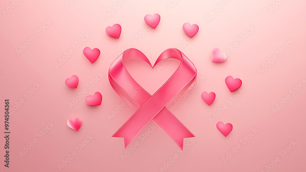 A pink ribbon surrounded by hearts in support of Breast Cancer Awareness Month A pink ribbon surrounded by hearts in support of Breast Cancer Awareness Month