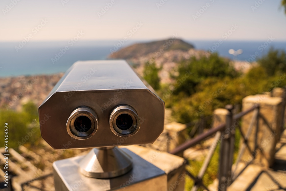 Tourist Binoculars Overlooking Scenic Antalya Landscape