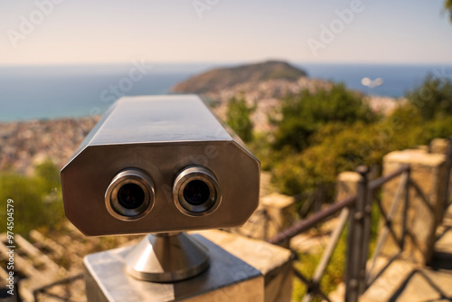 Tourist Binoculars Overlooking Scenic Antalya Landscape