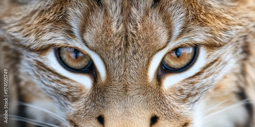 Ultra-close macro shot of lynx's piercing gaze, capturing sharp details of fur and bright amber eyes