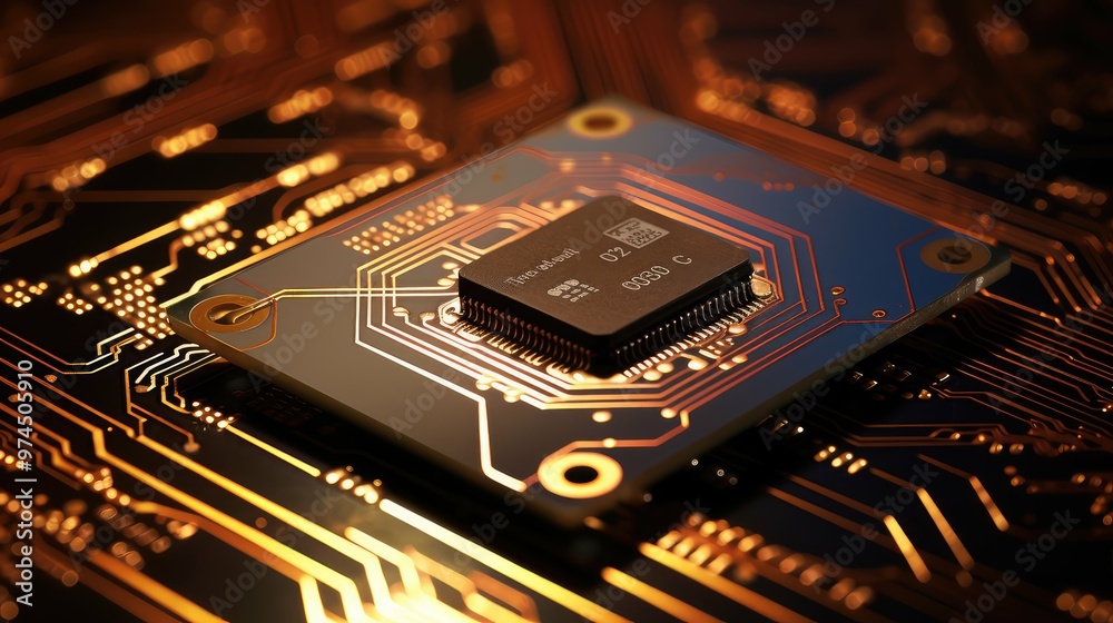 Fototapeta premium technology gold credit card chip