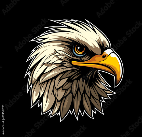 AI generated eagle mascot sport club badge or league emblem, cartoon vector. American eagle mascot head by AI generated for baseball or soccer football varsity team and rugby league heraldic sign