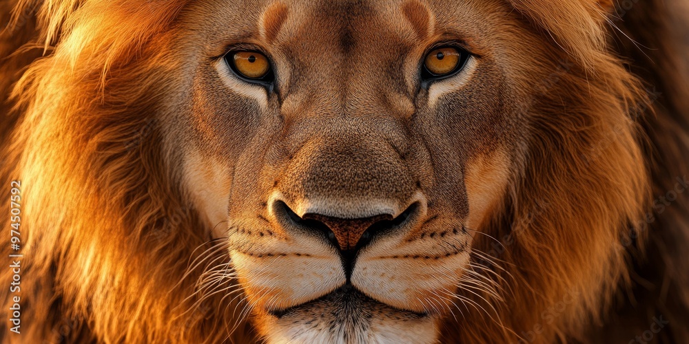 Ultra-close macro shot of a lion's face with intense golden eyes and detailed fur texture Ultra-close macro shot of a lion's face with intense golden eyes and detailed fur texture