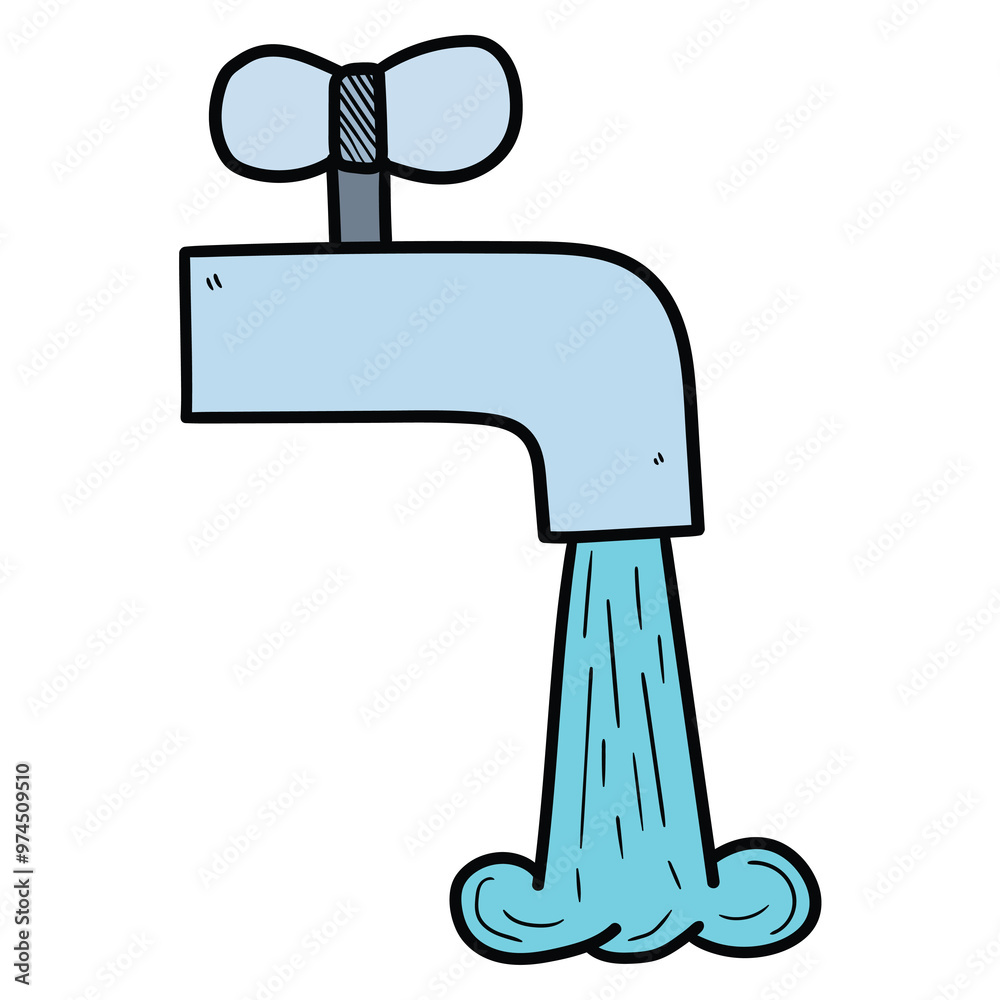 Hand drawn cartoon water tap on white background. Hand drawn cartoon water tap on white background.