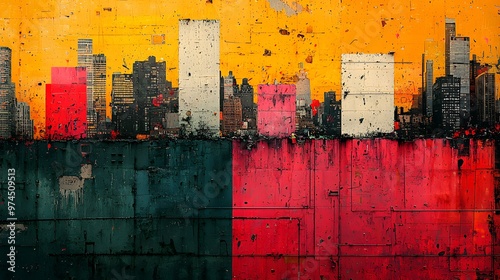 Street art, abstract textures, and photography come together in a modern urban collage. The vibrant, layered composition evokes a sense of city life, blending gritty textures with artistic